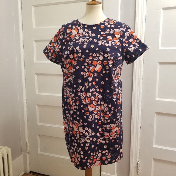 Boden Navy Autumnal Leaves Shift Dress, Size 14R - Picture 7 of 14